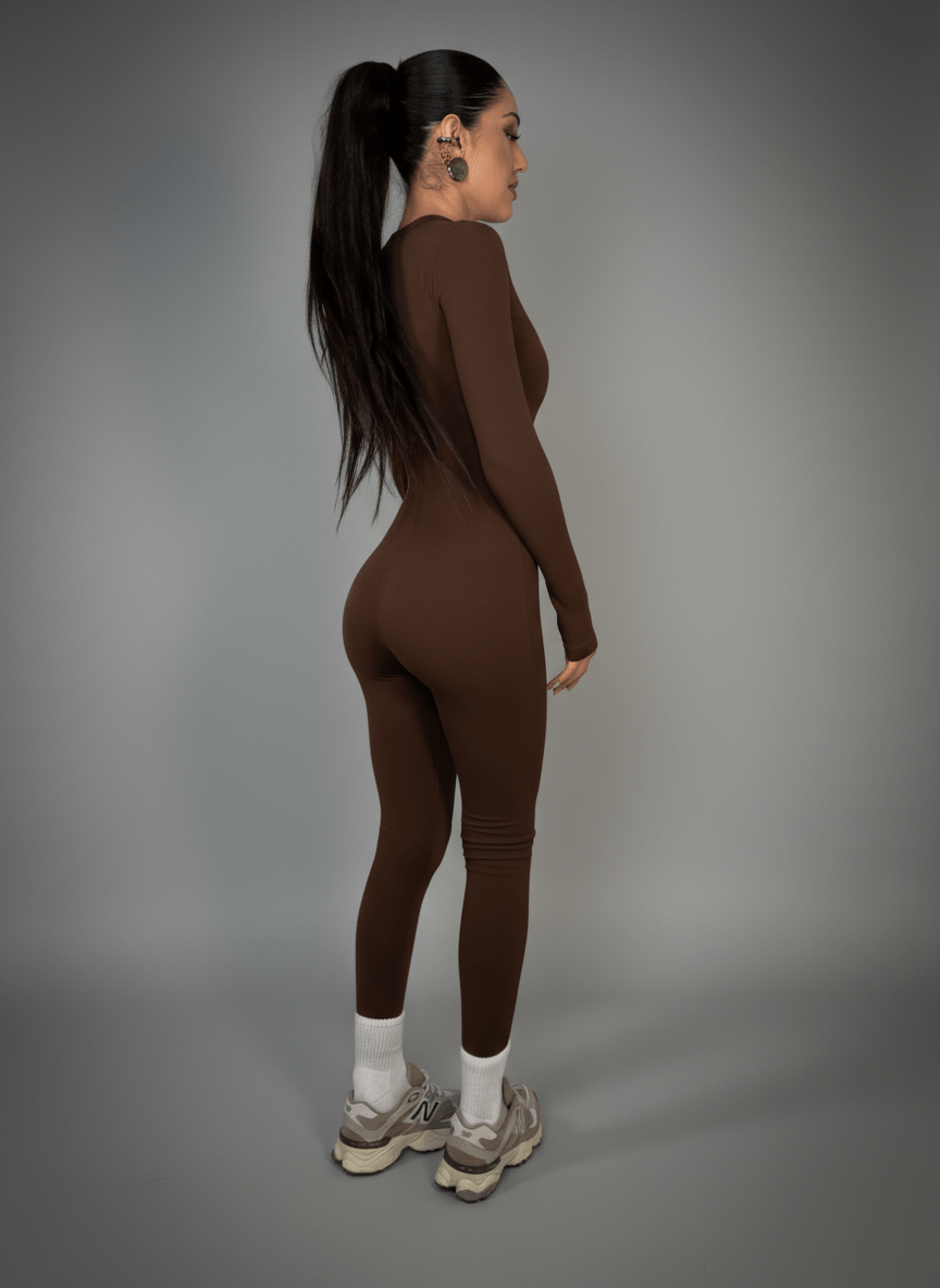 Tutina Body Shape Zip Marrone - Abbigliamento Jessica