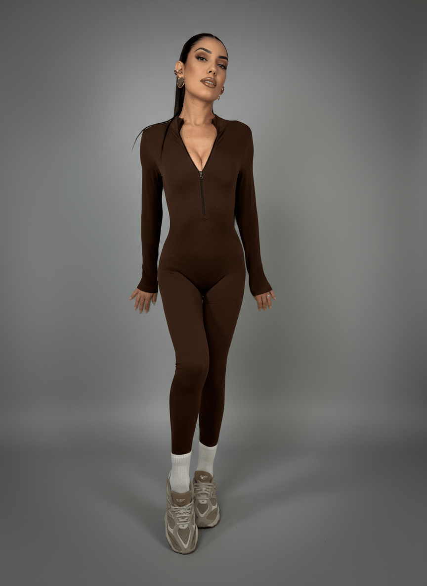 Tutina Body Shape Zip Marrone - Abbigliamento Jessica