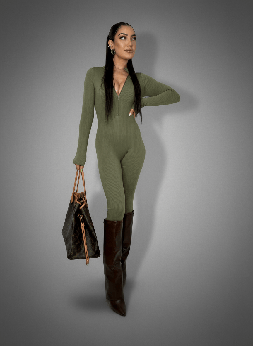 Tutina Body Shape Zip Militare - Abbigliamento Jessica