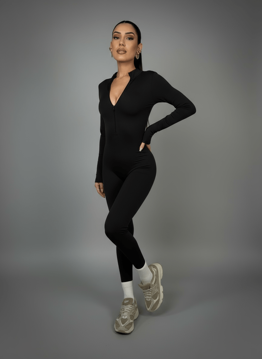 Tutina Body Shape Zip Nero - Abbigliamento Jessica