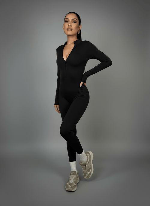 Tutina Body Shape Zip Nero - Abbigliamento Jessica