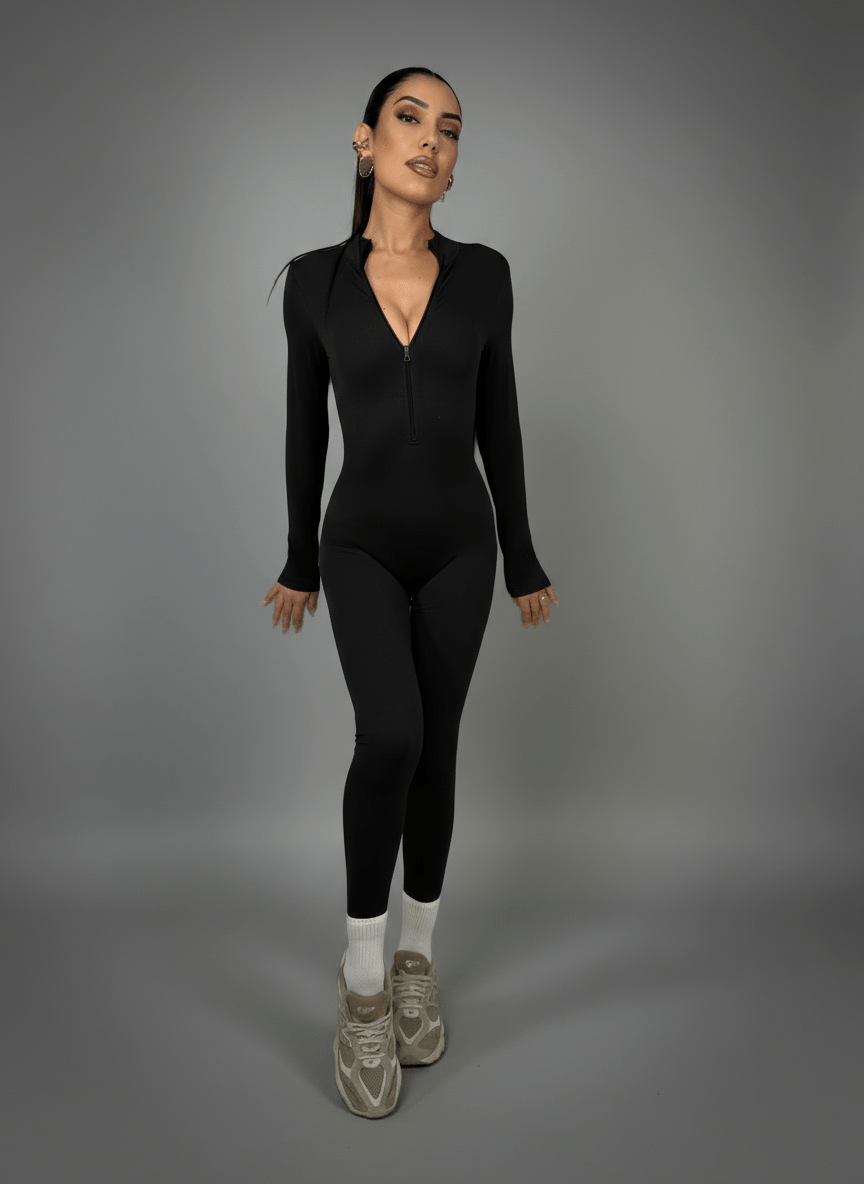 Tutina Body Shape Zip Nero - Abbigliamento Jessica