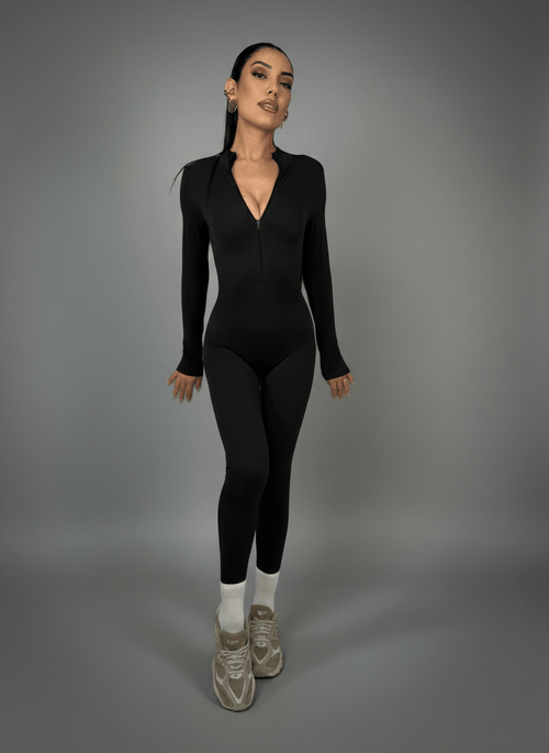 Tutina Body Shape Zip Nero - Abbigliamento Jessica